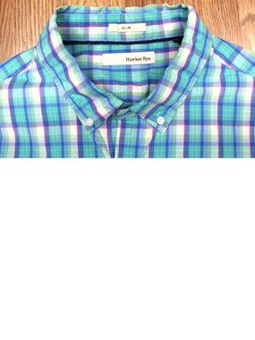 HAWKER RYE SLIM FIT 100% COTTON SHIRT BLUE/GREEN/RED Sz LARGE, L